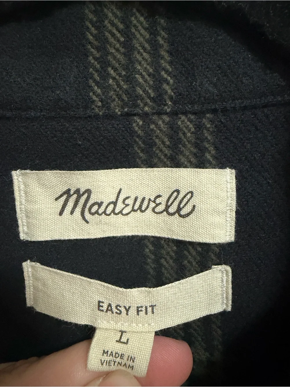 Madewell Easy Fit Plaid Flannel Button-Up Shirt Black Olive Green Size Large